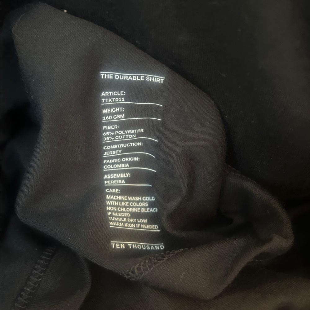 NWT Ten Thousand Black Durable Tee Shirt Size Large - Picture 5 of 6